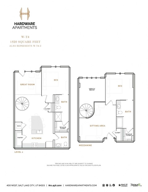 Floor plan for 2 beds, 2.5 baths, 1661 sqft